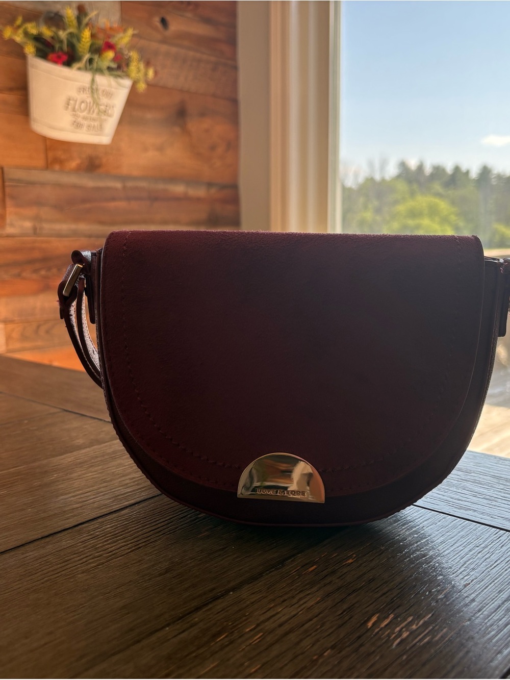 Burgundy Suede Half-Moon Crossbody